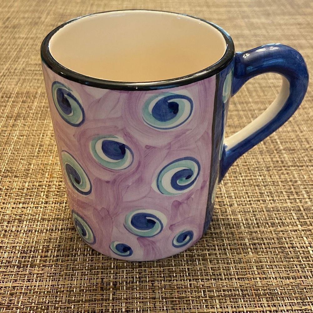Favanol Made in Portugal Hand Painted Purple Yellow Blue Green Swirl Coffee Mug